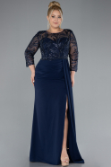 Robe de Soirée Grande Taille Longue Mousseline Bleu Marine ABU4294