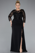 Robe de Soirée Grande Taille Longue Mousseline Noir ABU4294