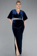 Robe de Soirée Grande Taille Longue Velours Longue Velours Bleu Marine ABU4316