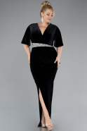 Robe de Soirée Grande Taille Longue Velours Longue Velours Noir ABU4316