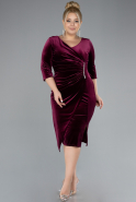 Robes De Soirée Grande Taille Midi Velours Rouge Bordeaux ABK2156