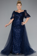 Robe De Fiançailles Grande Taille Longue Squameuse Bleu Marine ABU4281