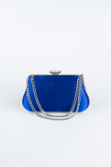 Sac De Soirée Luxe Satin Bleu Saxe-Argent SH834