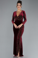 Robe De Soirée Velours Longue Rouge Bordeaux ABU4282