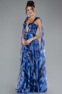 Robe de Soirée Longue Bleu Saxe ABU4326