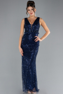 Robe de Soirée Longue Squameuse Bleu Marine ABU4327