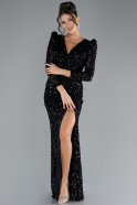 Robe de Soirée Longue Squameuse Noir ABU4329