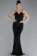 Robe de Soirée Longue Squameuse Noir ABU4346