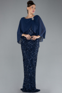 Robe De Soirée Grande Taille Longue Squameuse Bleu Marine ABU4354