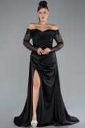 Robe Grande Taille Longue Satin Noir ABU4348