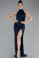 Robe de Soirée Longue Squameuse Bleu Marine ABU4376