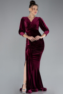 Robe de Soirée Longue Velours Rouge Bordeaux ABU4374