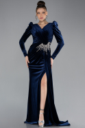 Robe de Soirée Longue Velours Bleu Marine ABU4375