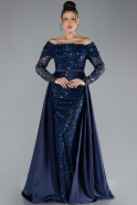 Robe de Soirée Longue Squameuse Bleu Marine ABU4380