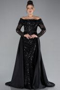 Robe de Soirée Longue Squameuse Noir ABU4380