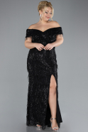 Robe De Soirée Grande Taille Longue Squameuse Noir ABU4386