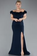 Robe De Fiançailles Grande Taille Longue Bleu Marine ABU4388