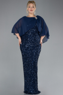 Robe De Soirée Grande Taille Longue Squameuse Bleu Marine ABU4354