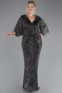 Robe De Soirée Grande Taille Longue Perlé Anthracite ABU4390