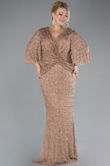 Robe De Soirée Grande Taille Longue Perlé Or ABU4390