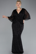 Robe De Soirée Grande Taille Longue Perlé Noir ABU4390