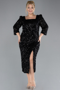 Robe De Invitation Grande Taille Midi Squameuse Noir ABK2172