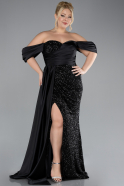 Robe De Fiançailles Grande Taille Longue Squameuse Noir ABU4086