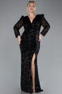 Robe De Fiançailles Grande Taille Longue Squameuse Noir ABU4333