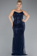 Robe De Fiançailles Grande Taille Longue Bleu Marine ABU4384