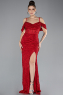 Robe de Soirée Longue Perlé Rouge ABU4394