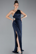 Robe de Soirée Longue Satin Bleu Marine ABU4393