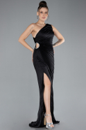 Robe de Soirée Longue Satin Noir ABU4393