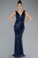 Robe de Soirée Longue Squameuse Bleu Marine ABU4327