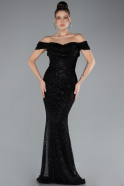 Robe de Soirée Longue Pierreux Noir ABU4402