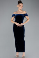 Robe De Soirée Midi Velours Bleu Marine ABK2173