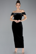 Robe De Soirée Midi Velours Noir ABK2173