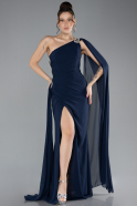 Robe de Soirée Longue Mousseline Bleu Marine ABU4406