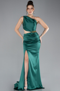 Robe de Soirée Longue Satin Émeraude ABU4409