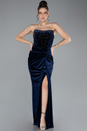 Robe de Soirée Longue Velours Bleu Marine ABU4405