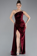 Robe de Soirée Longue Velours Rouge Bordeaux ABU3365