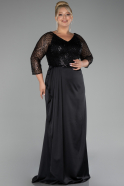 Robe de Soirée Grande Taille Longue Satin Noir ABU4205