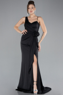 Robe de Soirée Longue Satin Noir ABU4498