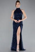 Robe de Soirée Longue Squameuse Bleu Marine ABU4376