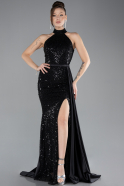 Robe De Soirée Squameuse Longue Noir ABU3888