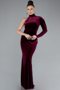 Robe de Soirée Longue Velours Rouge Bordeaux ABU4523