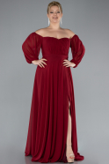 Robe De Soirée Grande Taille Longue Mousseline Rouge Bordeaux ABU2597