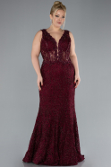 Robe De Mariée Grande Taille Longue Lacé Rouge Bordeaux ABU4504