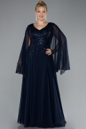 Robe de Soirée Grande Taille Longue Mousseline Bleu Marine ABU4507