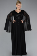 Robe de Soirée Grande Taille Longue Mousseline Noir ABU4507