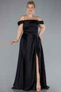 Robe de Soirée Grande Taille Longue Satin Noir ABU4528